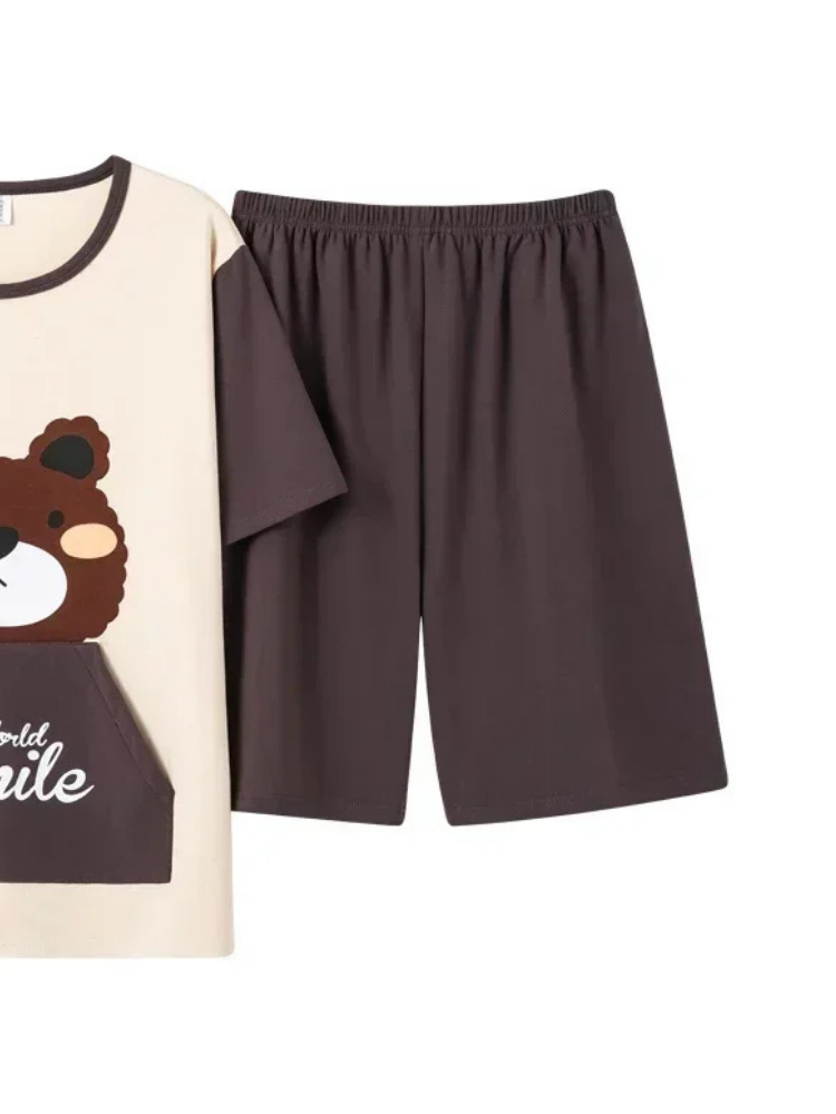 Pyjama Short marron et crème