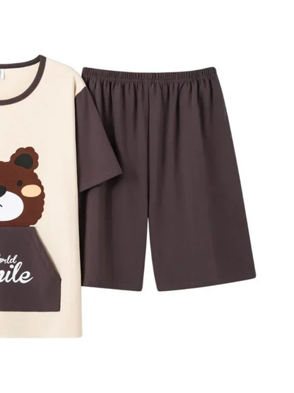 Pyjama Short marron et crème