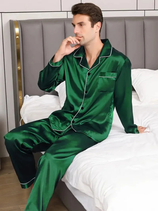 Pyjama Satin Homme Vert