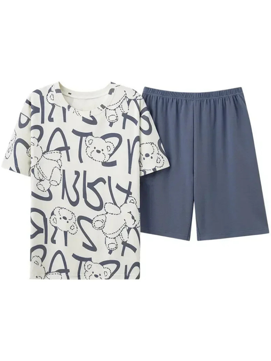 Pyjama Short Homme bleu et gris