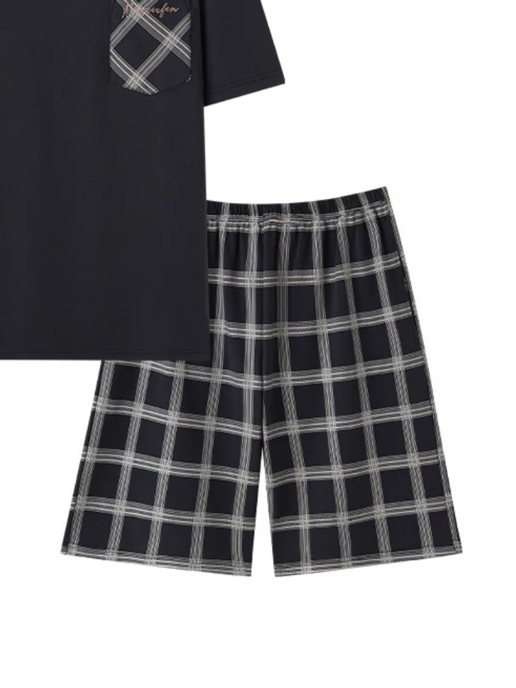 Pyjama Short Noir à Carreaux