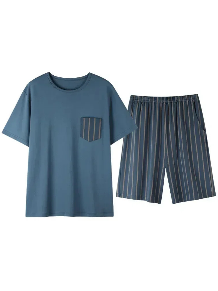 Pyjama Short Homme Bleu à Rayures