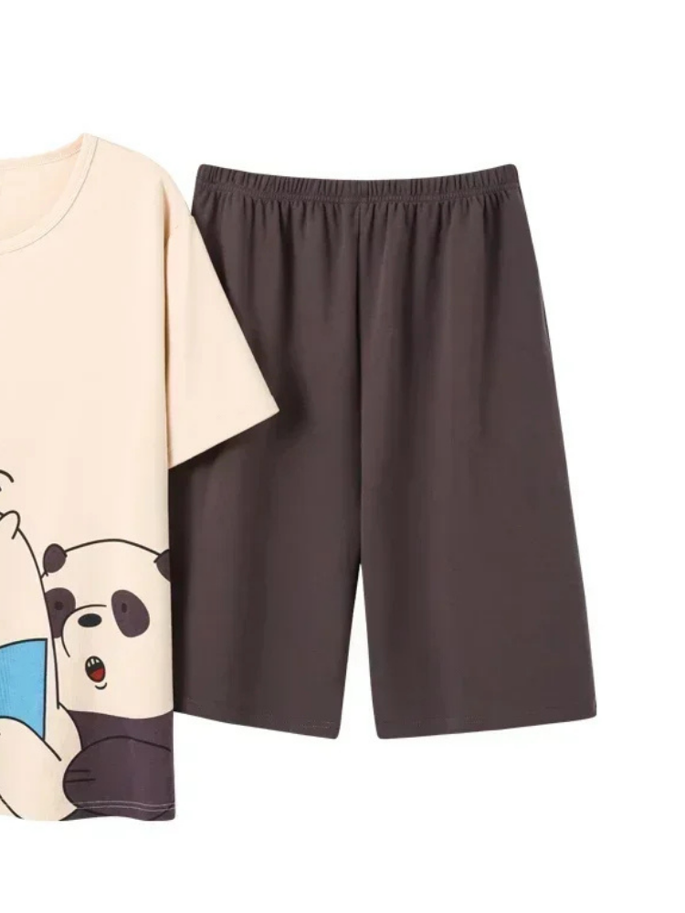 Pyjama Short creme et brun