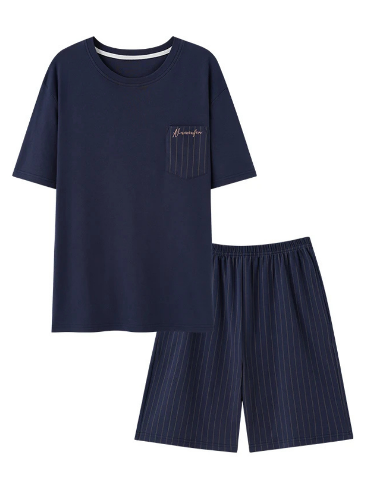 Pyjama Short Homme Marine à Rayures