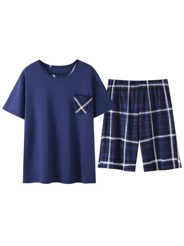 Pyjama Short Homme Coton Bleu