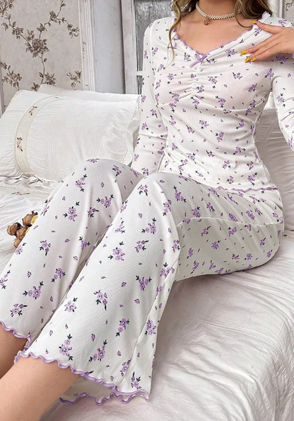 Pyjama Fleuri Femme violet