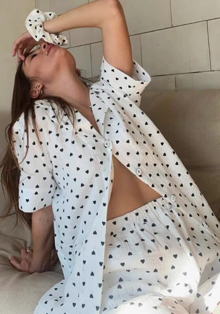 Pyjama Short Chemise Cœur Femme noir