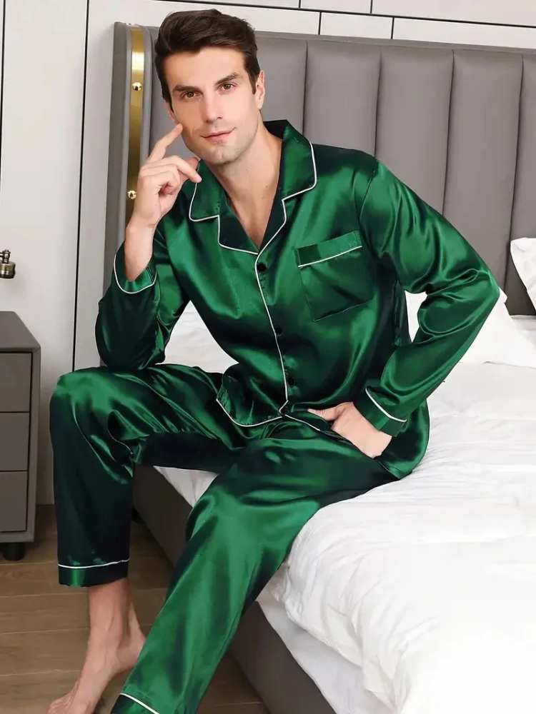 Pyjama Satin Homme Vert